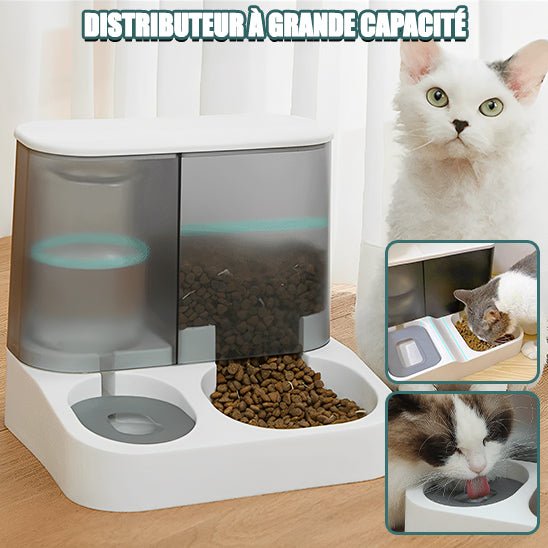 Distributeur automatique avec gamelle d'eau et de croquettes - universmiaou