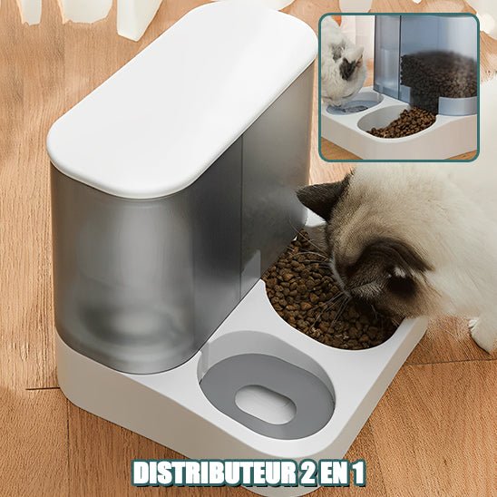 Distributeur automatique avec gamelle d'eau et de croquettes - universmiaou