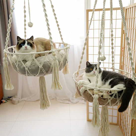 hamac de fenêtre tricoté, et suspendu pour chat - universmiaou